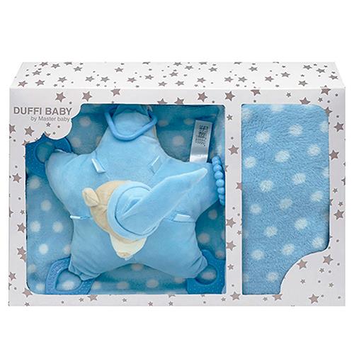 Set de Bebé Osito Mordedor de Peluche con Manta Puntitos 80x110cm Azul